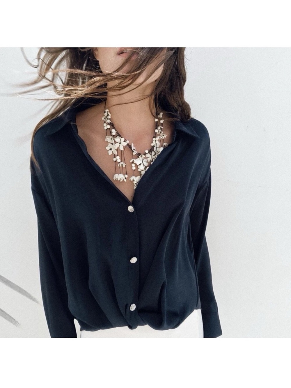 Classic Midnight Blue Button-Down Women’s Blouse